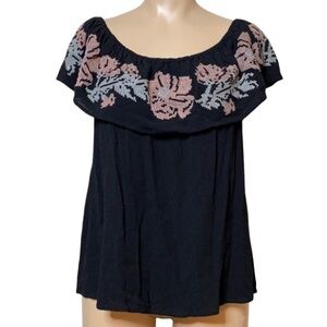 NWT Navy Floral Sleeveless Off The Shoulder Ruffle Top